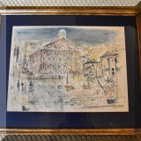 A01. Framed Alfred Bridsey Fanueil Hall print. 26”h x 31”d 